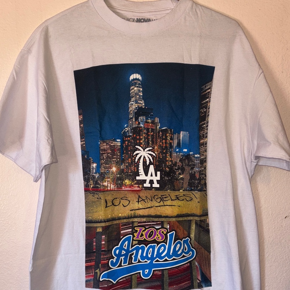 Fashion Nova Men’s Los Angeles Skyline White Tee LA T shirt